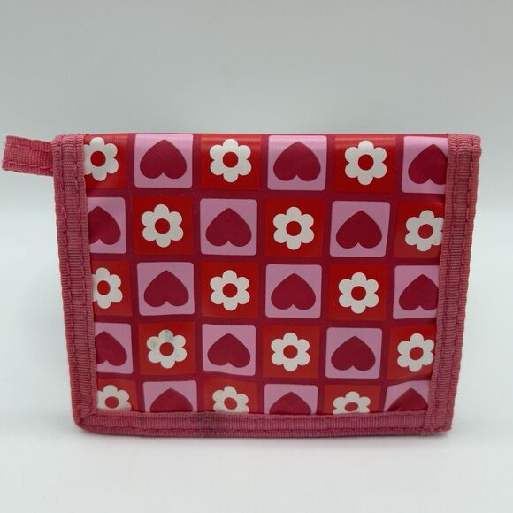 Sanrio Hello Kitty 2005 Pink Red Heart Daisy Flower Print Bifold Wallet Y2K VTG - Picture 2 of 12